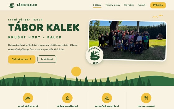 Tábor Kalek — web tábora s prihláškami